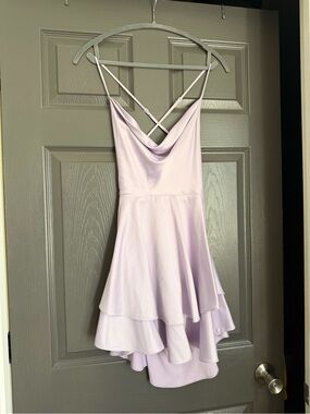 Lavender Lilac Cowl Neck Satin Look Tiered Dress
